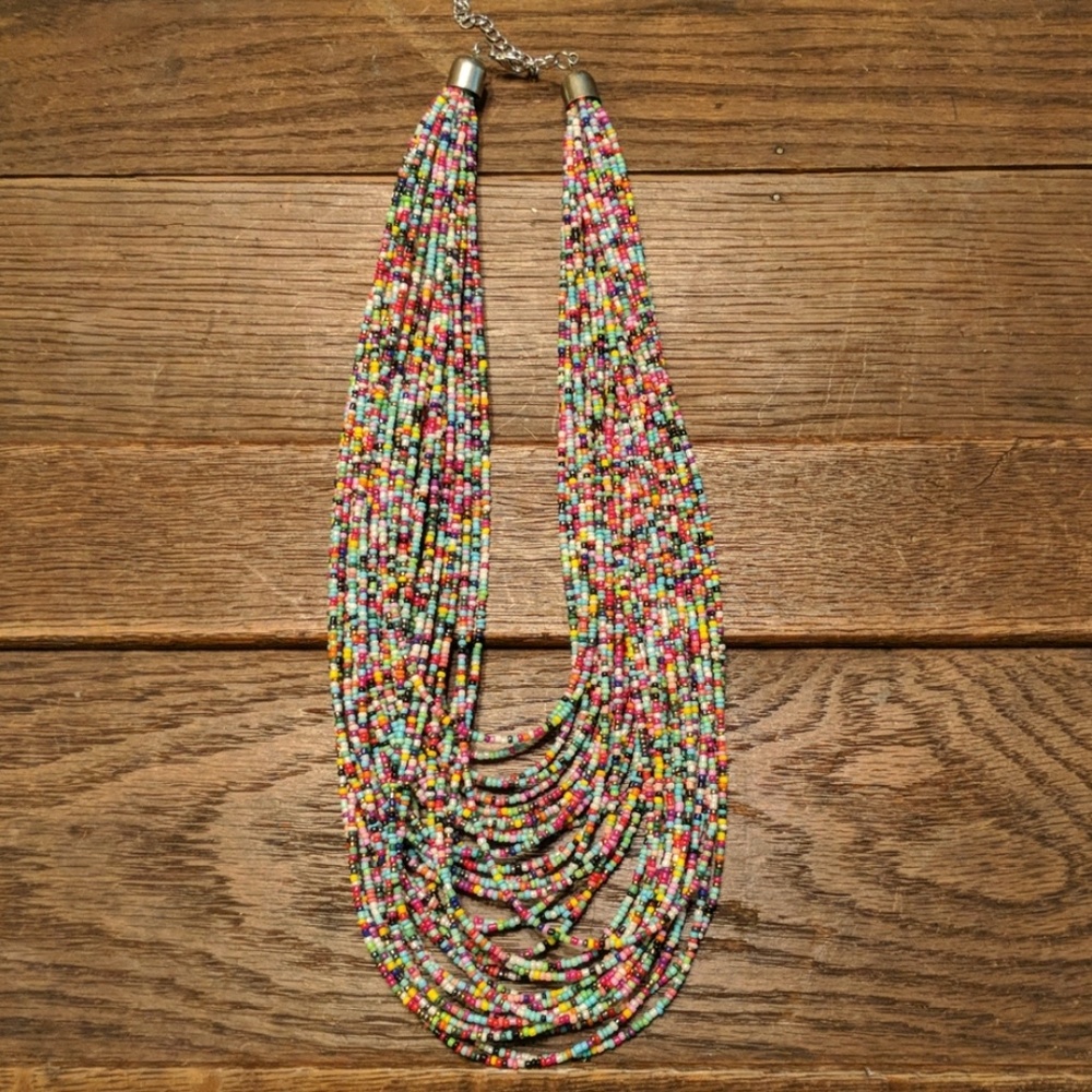 Multi color multi strand statement necklace
